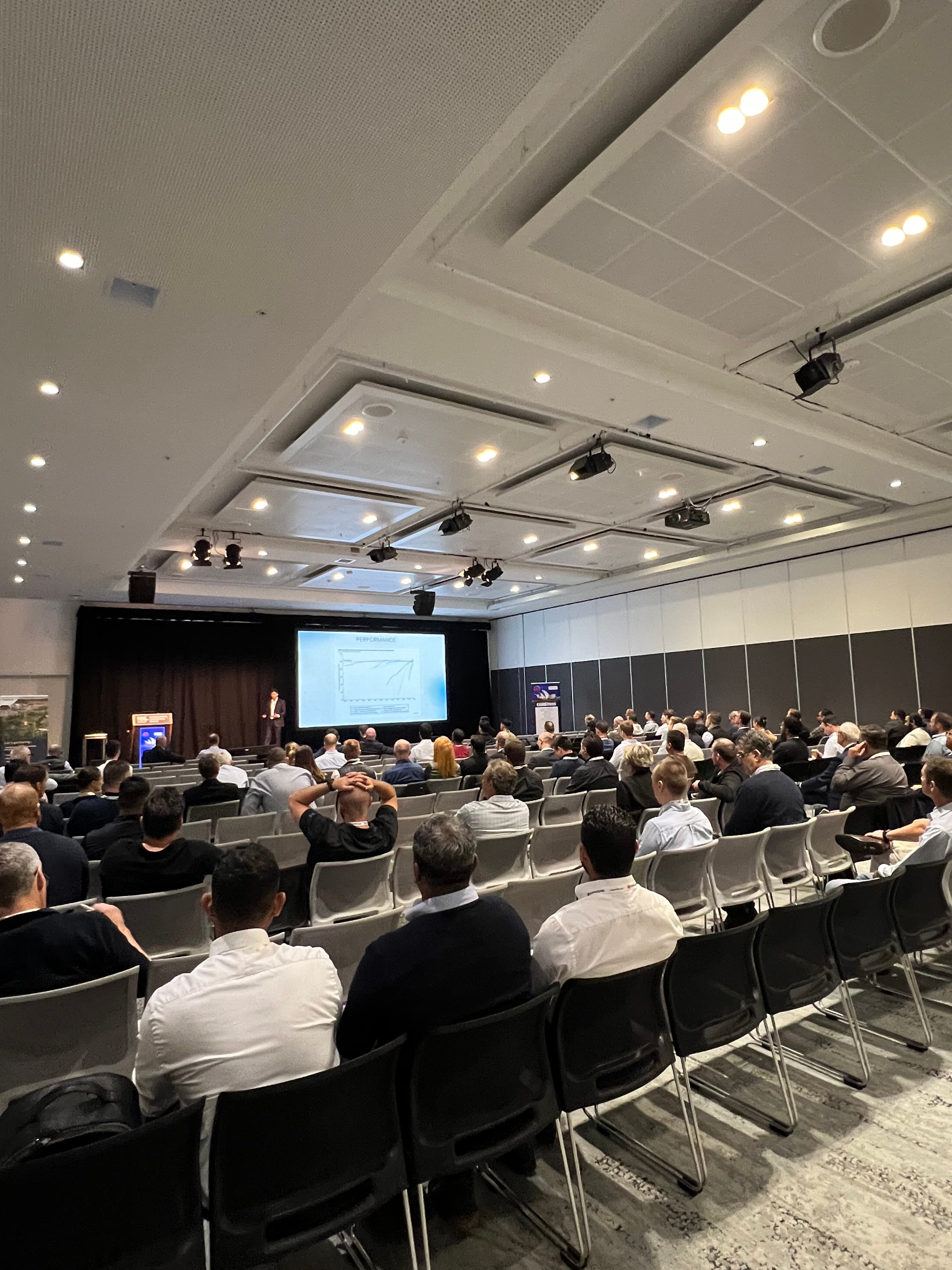 Tam speaking during a conference presentation
